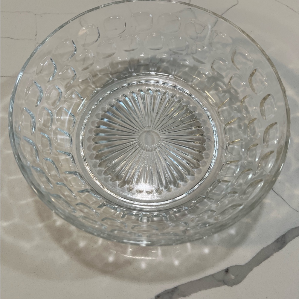Vintage Yorktown Federal Glass Co Bubble Thumbprint Serving Bowl 8" MCM